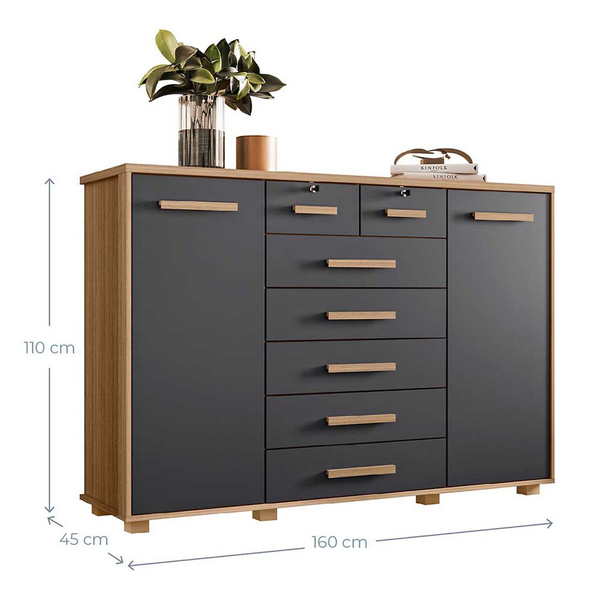 Cómoda Vekkahome Fontana 7 Cajones Gris
