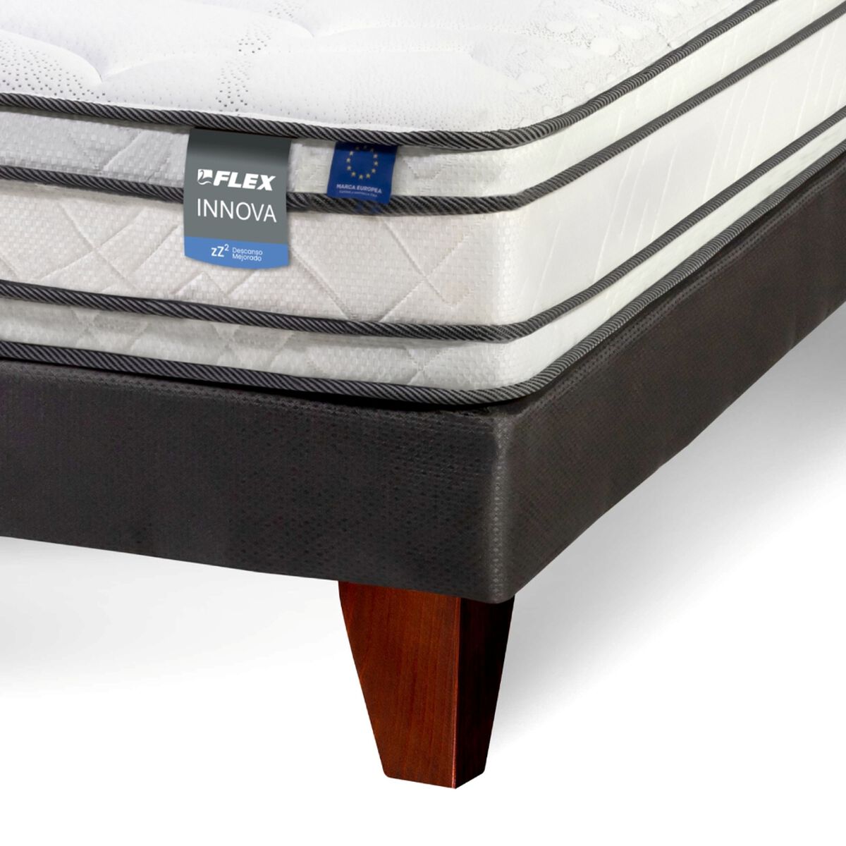 Cama Europea Flex 2 Plazas Innova + Respaldo + 2 Veladores