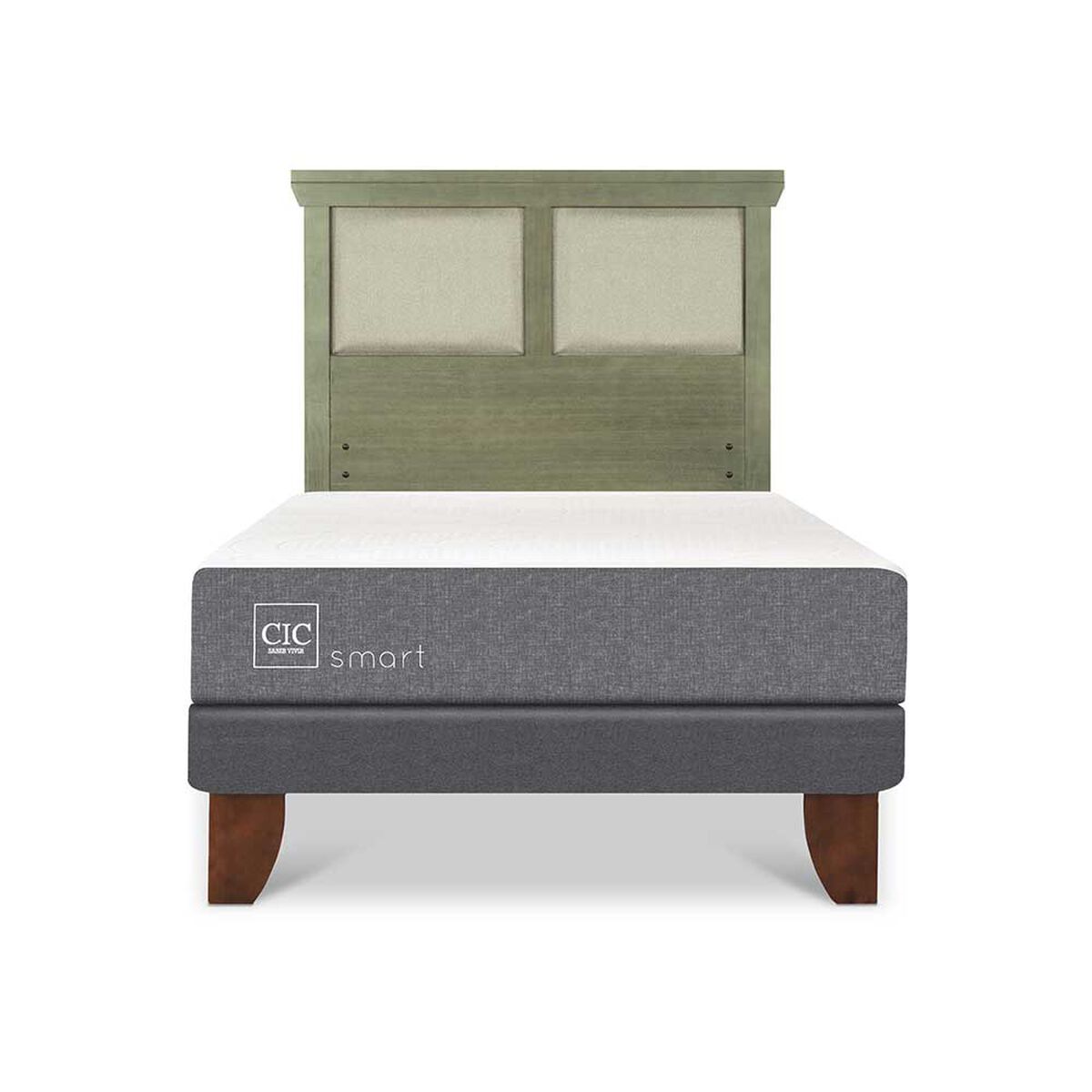 Cama Europea CIC 1,5 Plazas Smart + Respaldo Torino Olivo