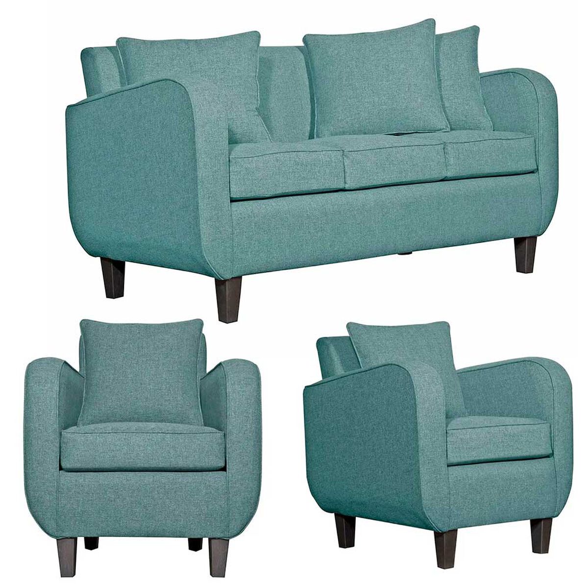 Juego de Living Ruzam Mobel Cronos Sof&aacute; 3 Cuerpos + Dos Sillones 1 Cuerpo Lino Agua