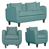 Juego de Living Ruzam Mobel Cronos Sofá 3 Cuerpos + Dos Sillones 1 Cuerpo Lino Agua