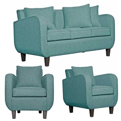 Juego de Living Ruzam Mobel Cronos Sofá 3 Cuerpos + Dos Sillones 1 Cuerpo Lino Agua