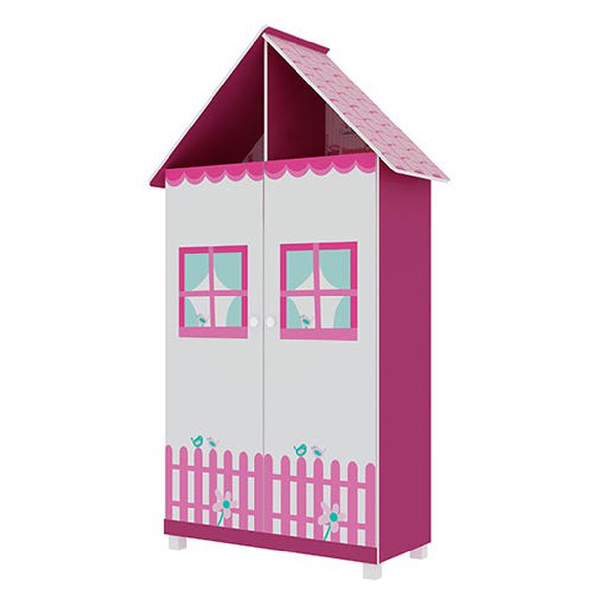Base Cama Funcional Decocasa 1 Plaza Casinha + Clóset Infantil Rosada