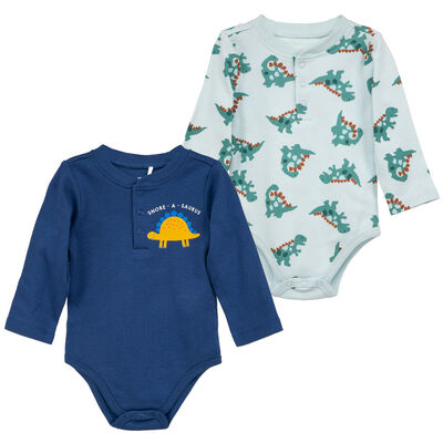 Pack 2 Body Manga Larga Chess Baby celeste, crudo