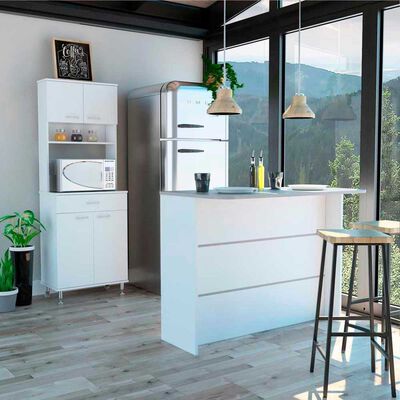 Combo Mueble Microondas + Barra de Cocina TuHome Kitchen Blanco