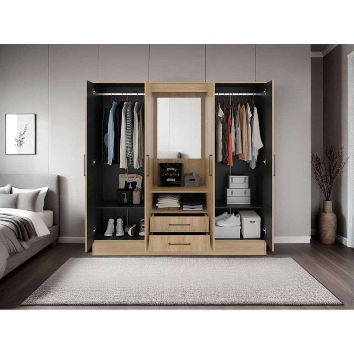 Closet Tuhome Barmine 4 Puertas 2 Cajones Fresno Wengue