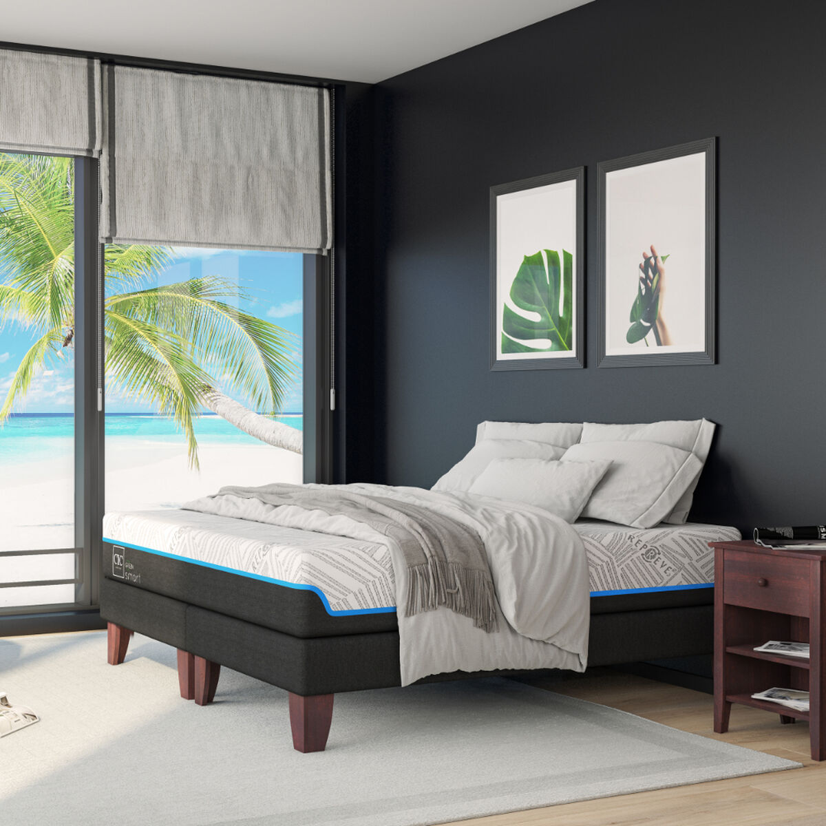 Cama Europea CIC Green Infinity King + 1 Respaldo Villarrica Gris