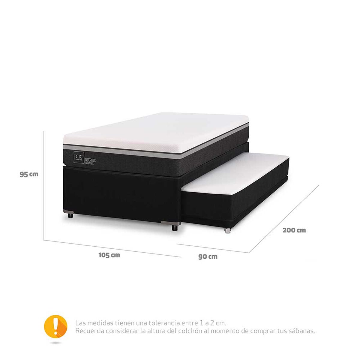 Cama Nido CIC 1,5 Plazas Superior 1 Plaza Inferior Ortopedic Advance Black 