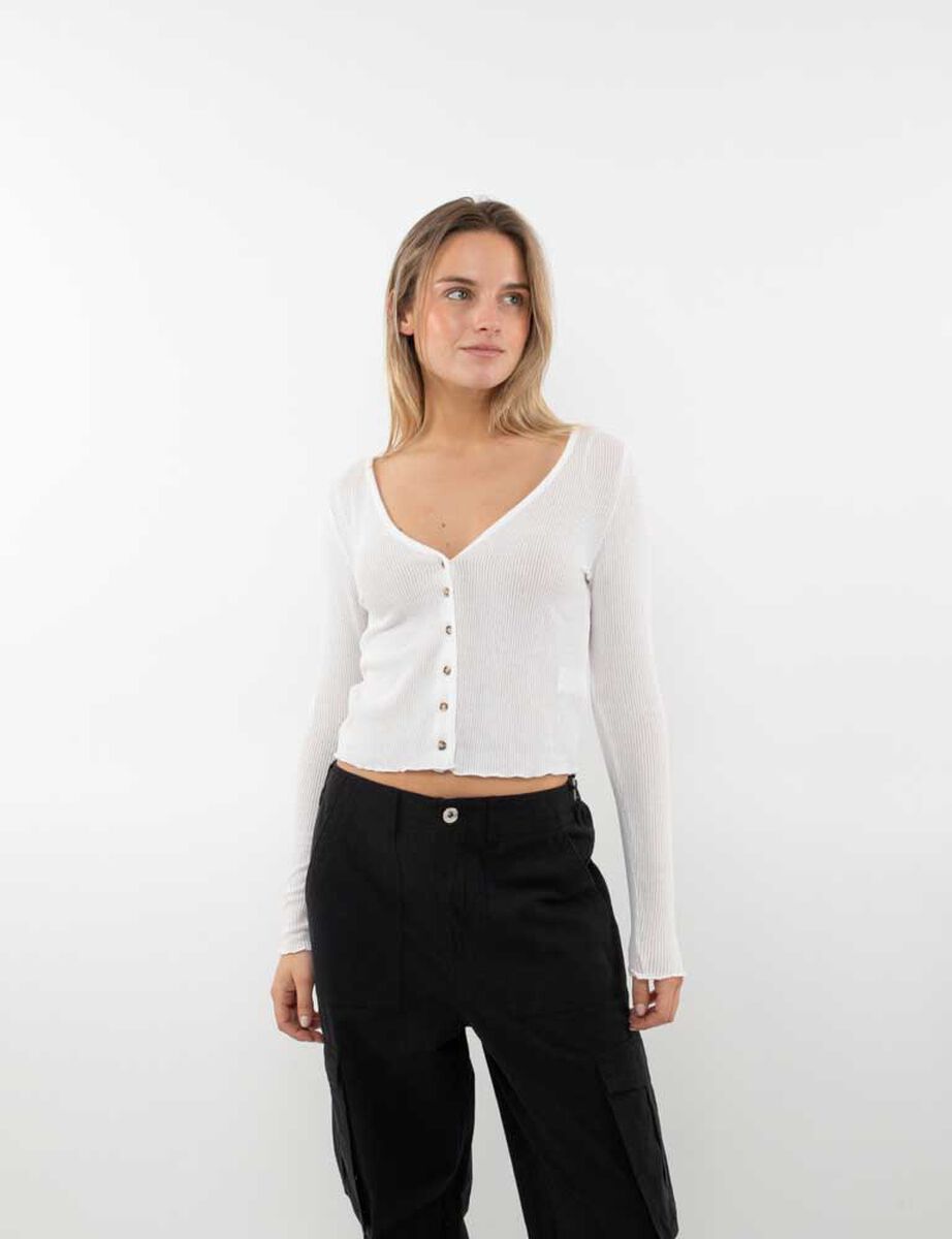 Polera Botones Crop Manga Larga Mujer Icono