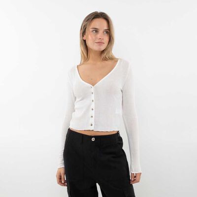 Polera Botones Crop Manga Larga Mujer Icono