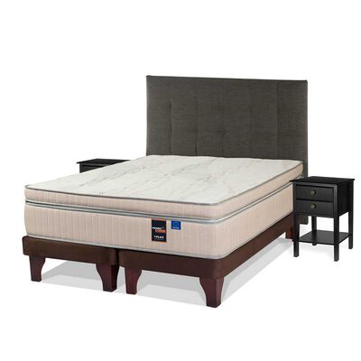 Cama Europea Flex Base Dividida 2 Plazas Maximo Cobre + Respaldo Design Grafito + 2 Veladores Rover