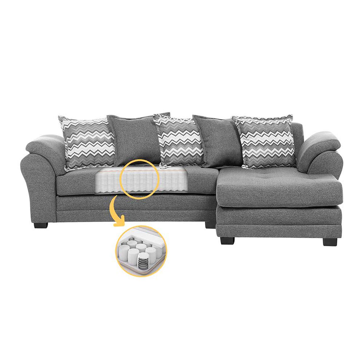 Sof&aacute; Seccional Derecho Living Factory Mustang 4 Cuerpos Gris