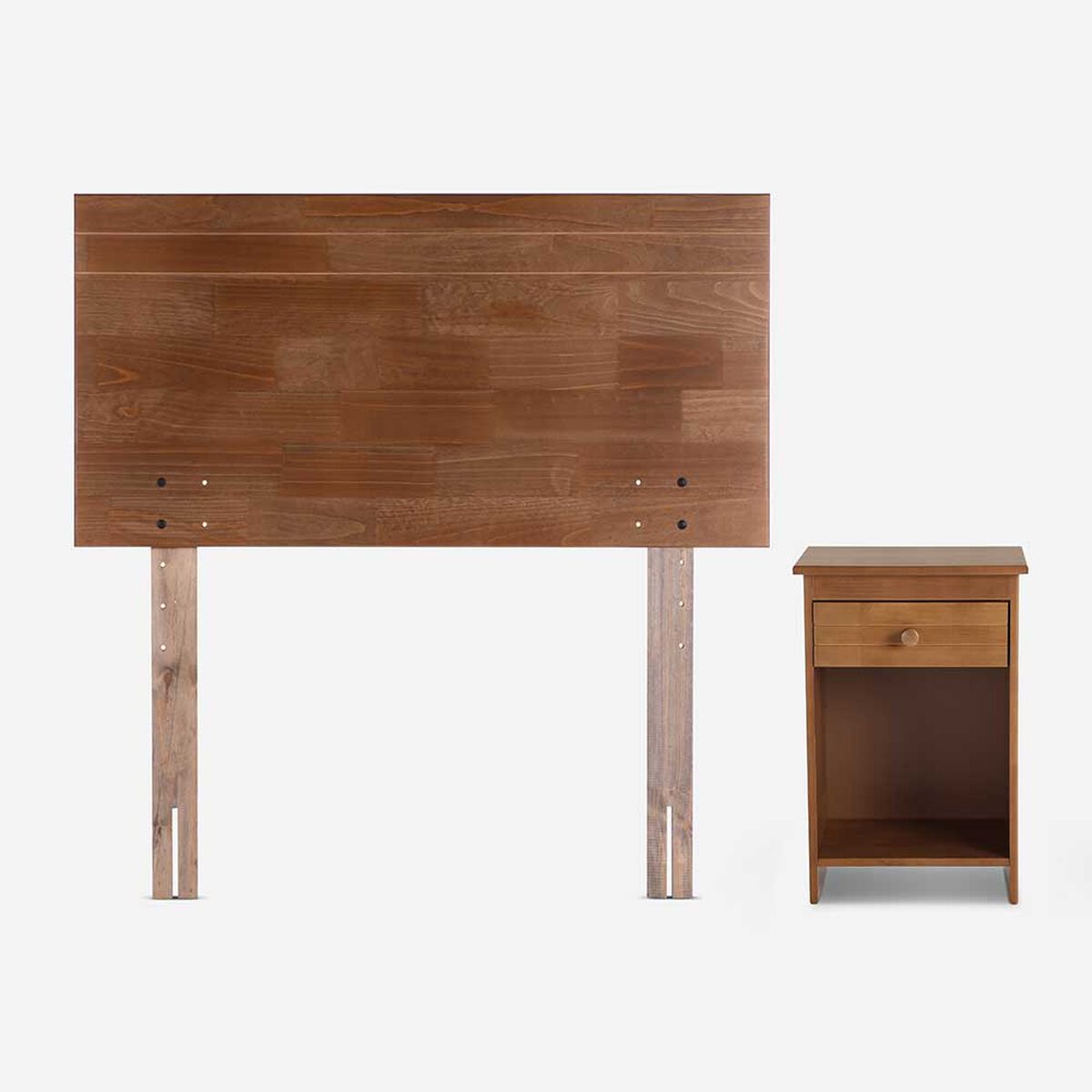 Cama Europea Rosen 1,5 Plazas Ergo T + Respaldo + Velador Tabor Caramelo + Almohada Light Americana