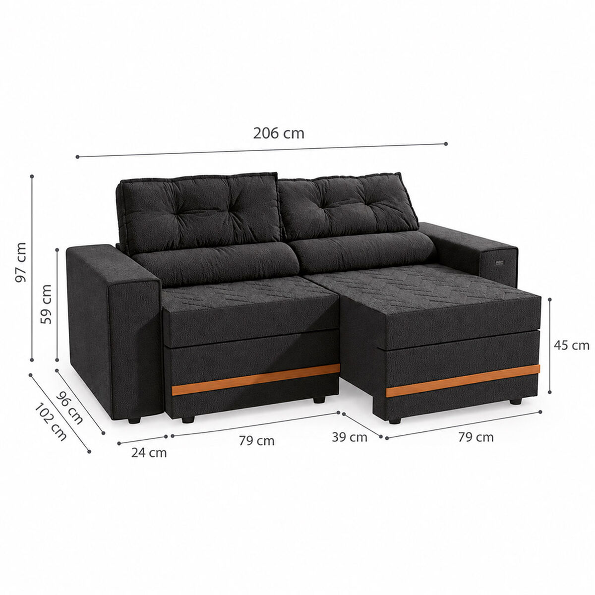 Sof&aacute; Reclinable Roca Havanna 2 Cuerpos Gris