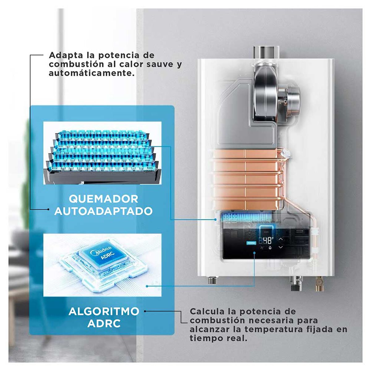 Calefont Gas Licuado Midea MGWH13-26EQPCLW-GL Tiro Forzado 13 lts.