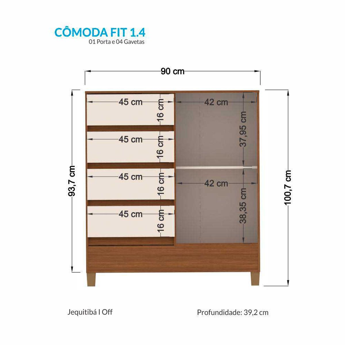 Cómoda Altavision Fit 4 Cajones Café Off White