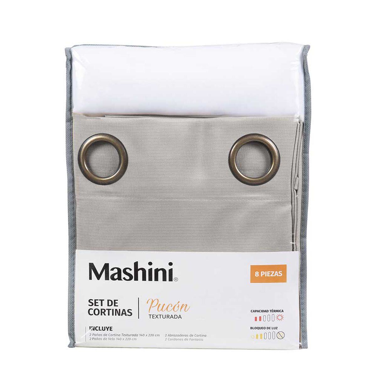 Set de Cortinas Mashini Pucon 140 x 220 cm Gris