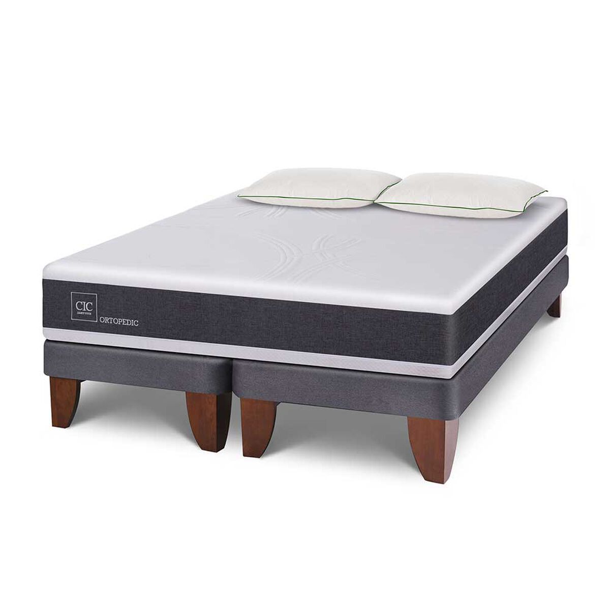 Cama Europea CIC Base Dividida 2 Plazas Ortopedic + Set 2 Almohadas Da Soft Sleep