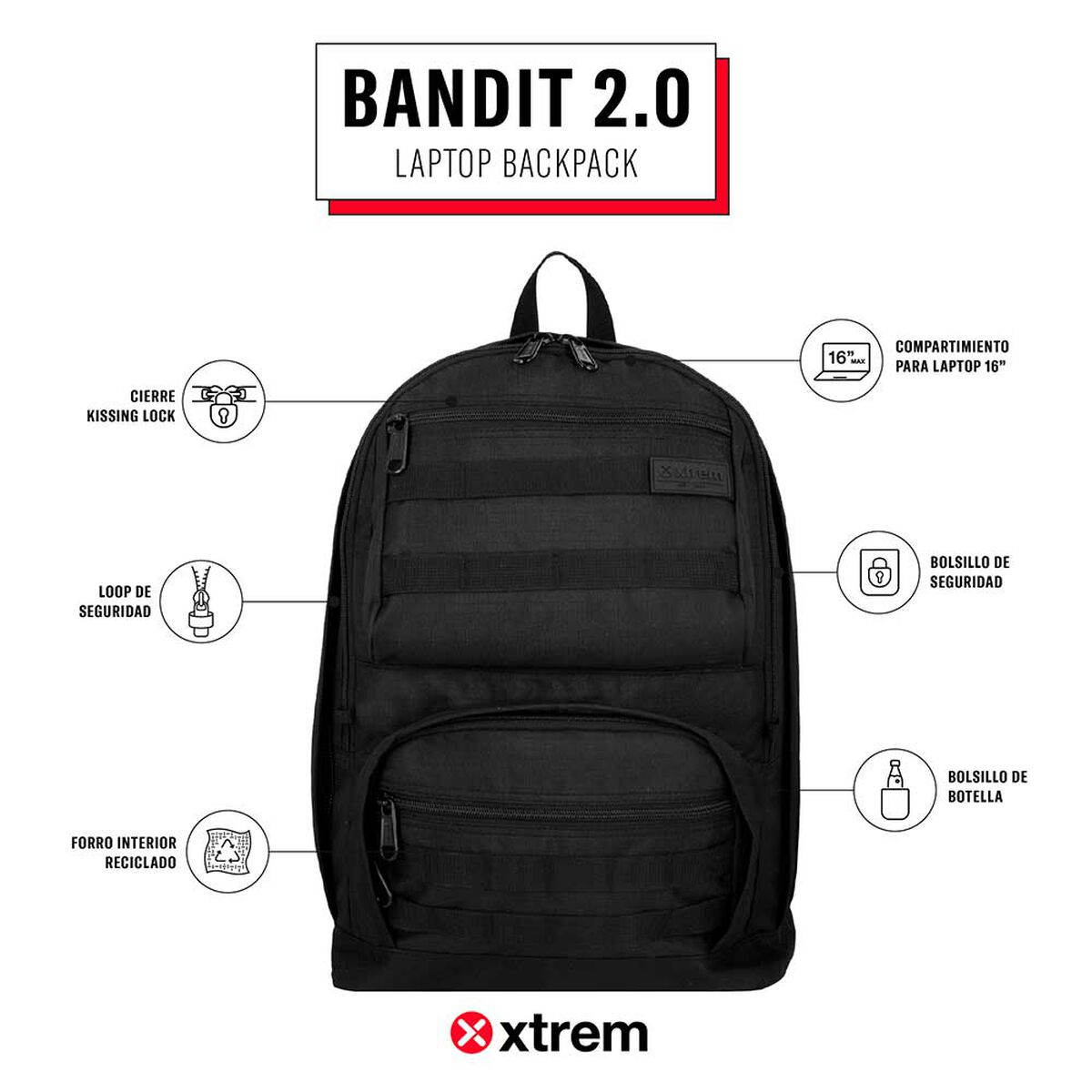 Mochila Notebook Xtrem Bandit 2.0 5XT Negro 16"