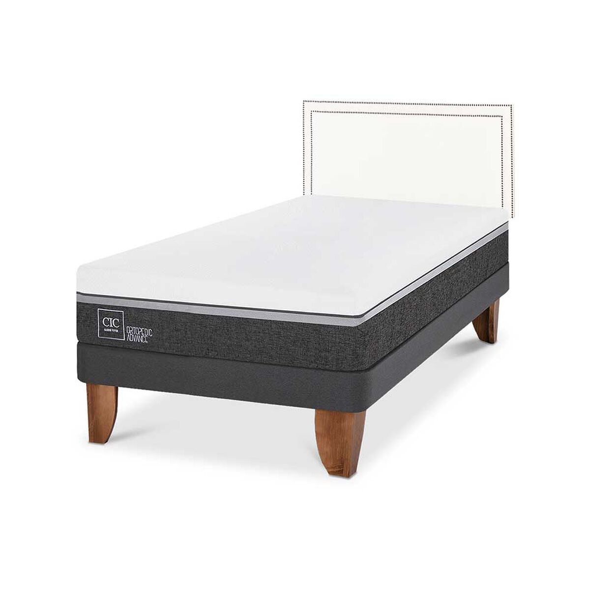 Cama Europea CIC 1,5 Plazas Ortopedic Advance + Respaldo Danubio