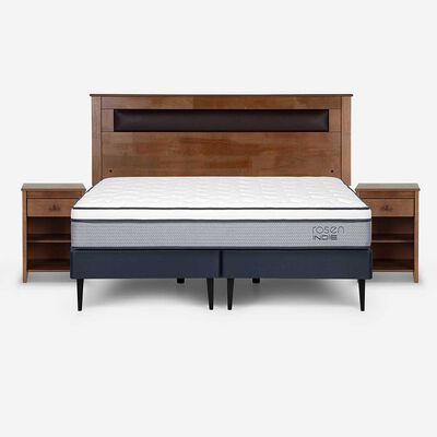 Cama Europea Rosen Base Dividida King Indie + Respaldo + 2 Veladores Ferrera