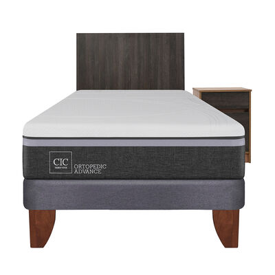 Cama Europea CIC 1,5 Plazas Ortopedic Advance + Respaldo + Velador