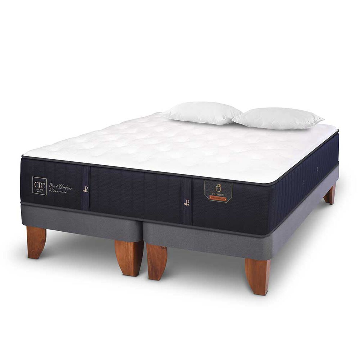 Cama Europea CIC Base Dividida 2 Plazas Premium + 2 Almohadas Viscoelásticas
