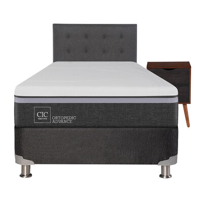 Box Spring CIC 1,5 Plazas Ortopedic Advance + Respaldo + Velador Eufrates