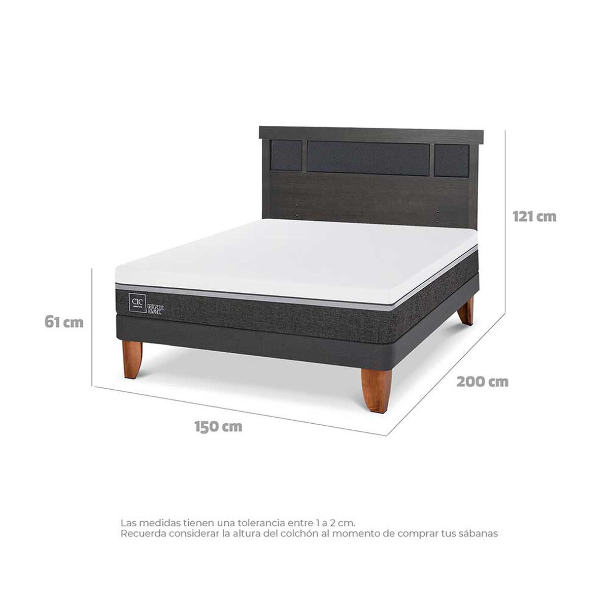 Cama Europea CIC 2 Plazas Ortopedic Advance + Respaldo Dublin