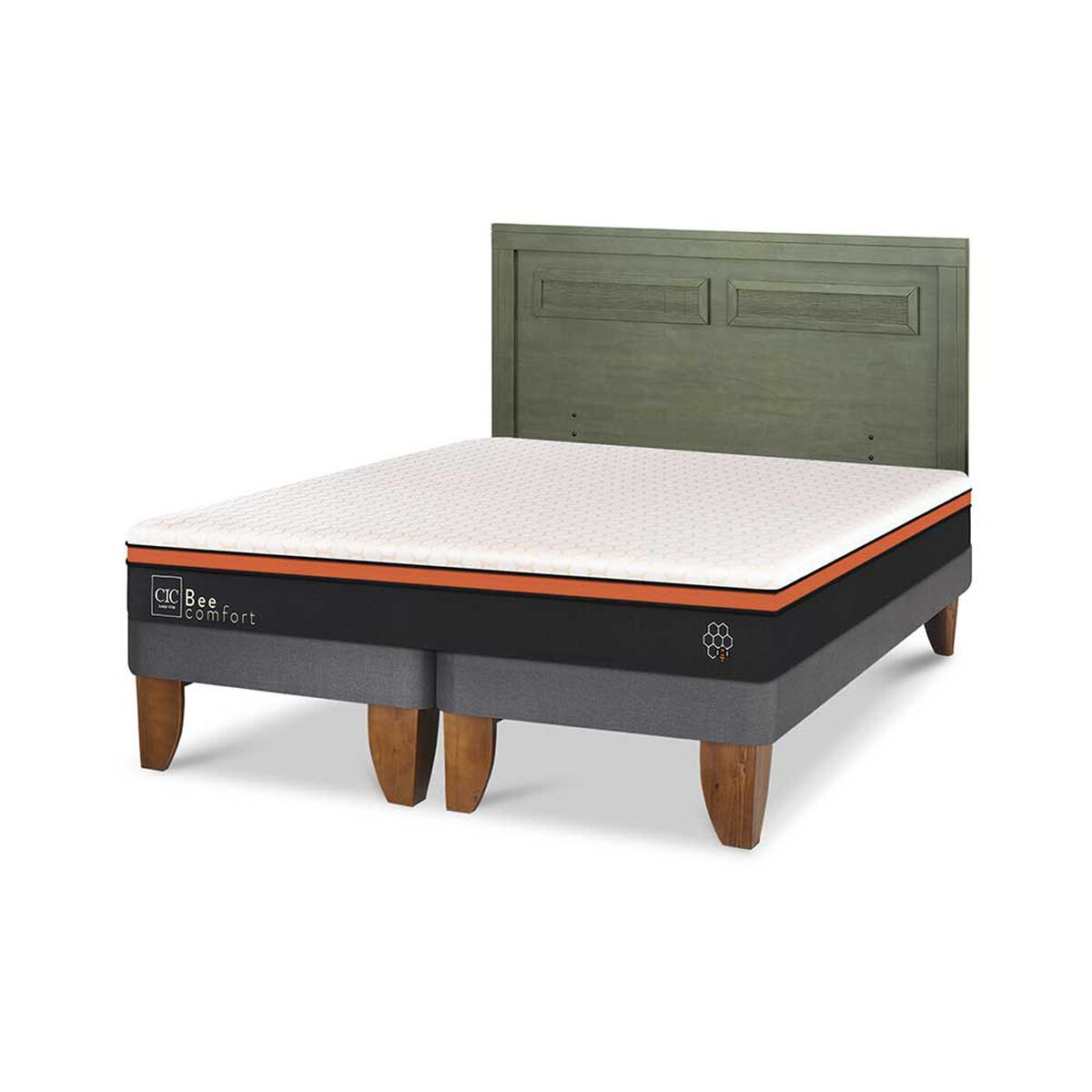 Cama Europea CIC Base Dividida King Beecomfort + Respaldo Milan Olivo