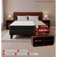 Combo Cama Europea 2 Plazas Celta + Respaldo y Veladores Casanova + Pack Almohadas + Smart TV LED Caixun 32""