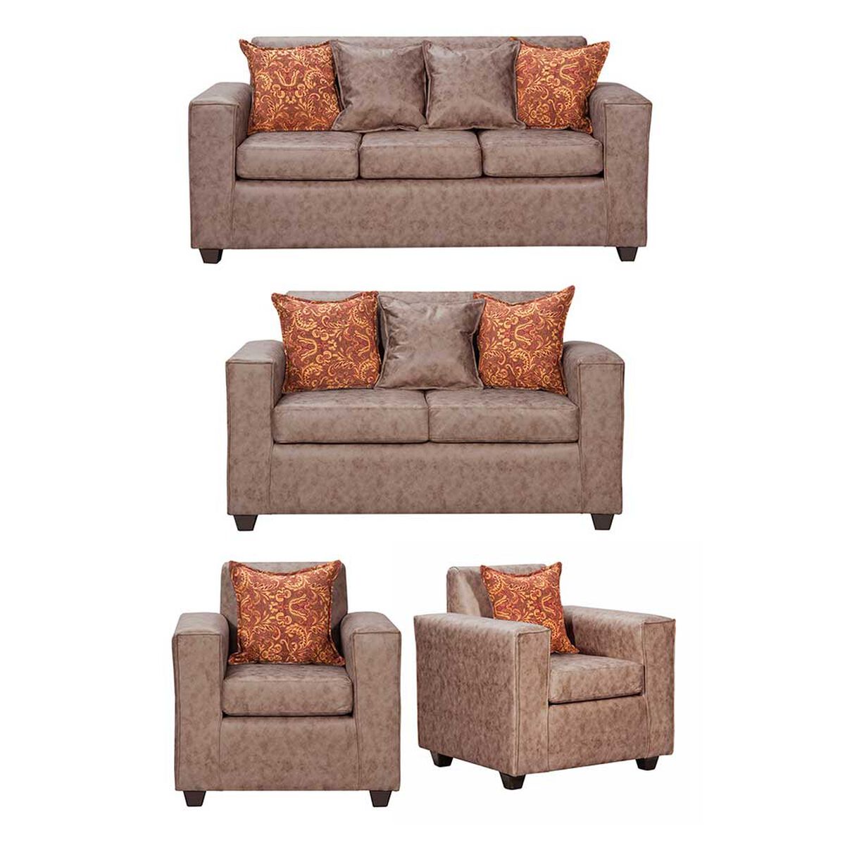 Juego de Living Black Factory Ezeiza Sof&aacute; 3 Cuerpos + Sof&aacute; 2 Cuerpos + Dos Sillones 1 Cuerpo Caf&eacute;