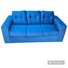 Juego de Living Kea Nize Sofá 3 Cuerpos + Dos Pouf Felpa Azul Petróleo