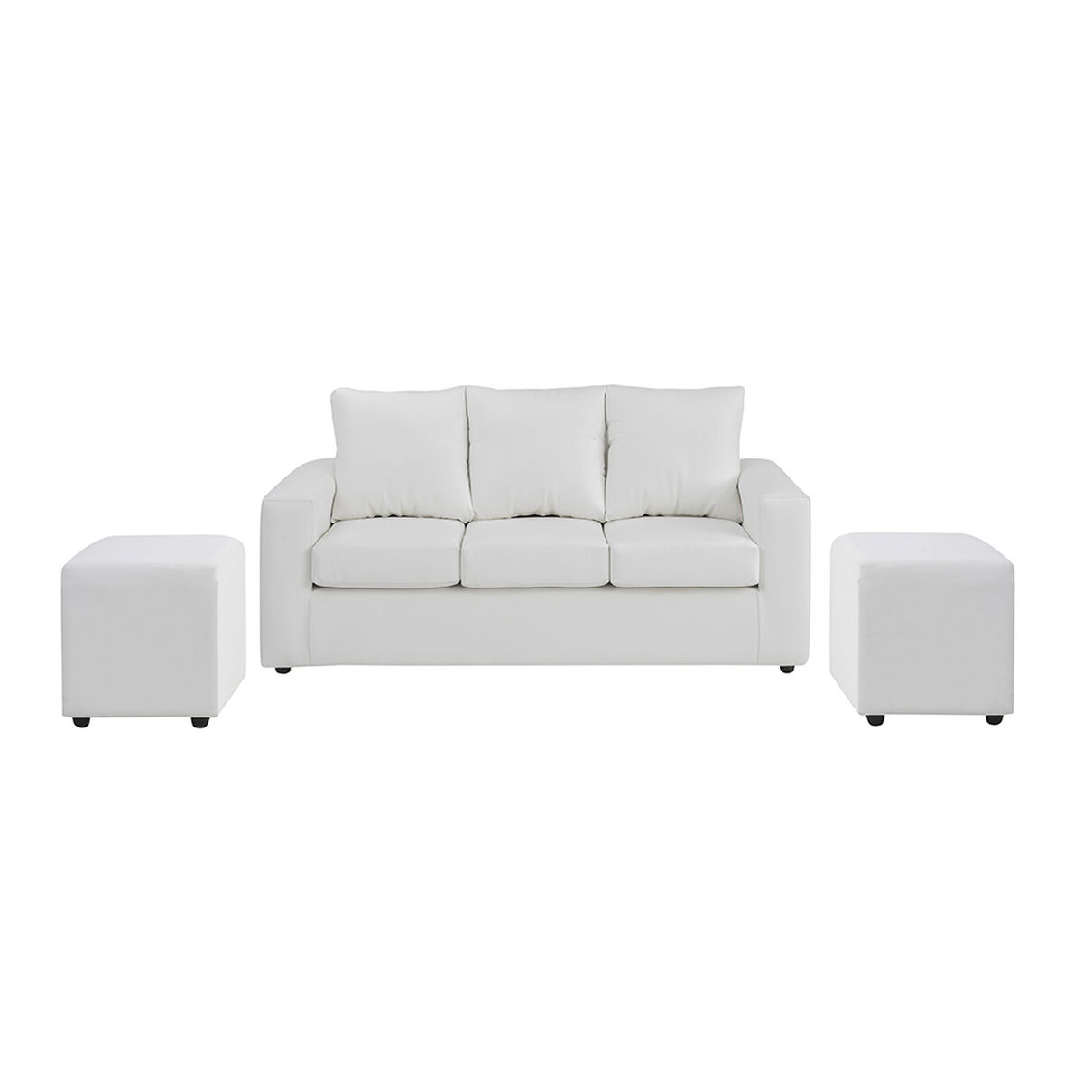 Sofá Bodevir Kendy 3 Cuerpos + Dos Pouf Cali Blanco