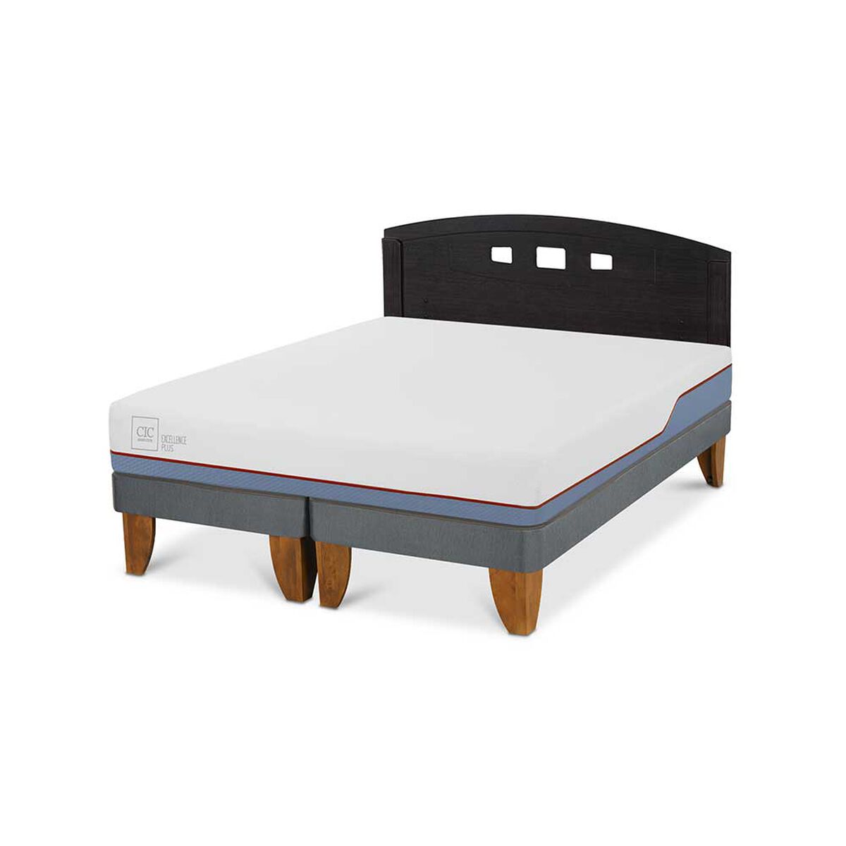 Cama Europea CIC Base Dividida 2 Plazas Excellence Plus + Respaldo Gales Negro