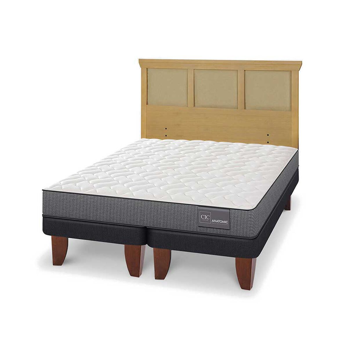 Cama Europea CIC Base Dividida King Anatomic + Respaldo Torino Mostaza