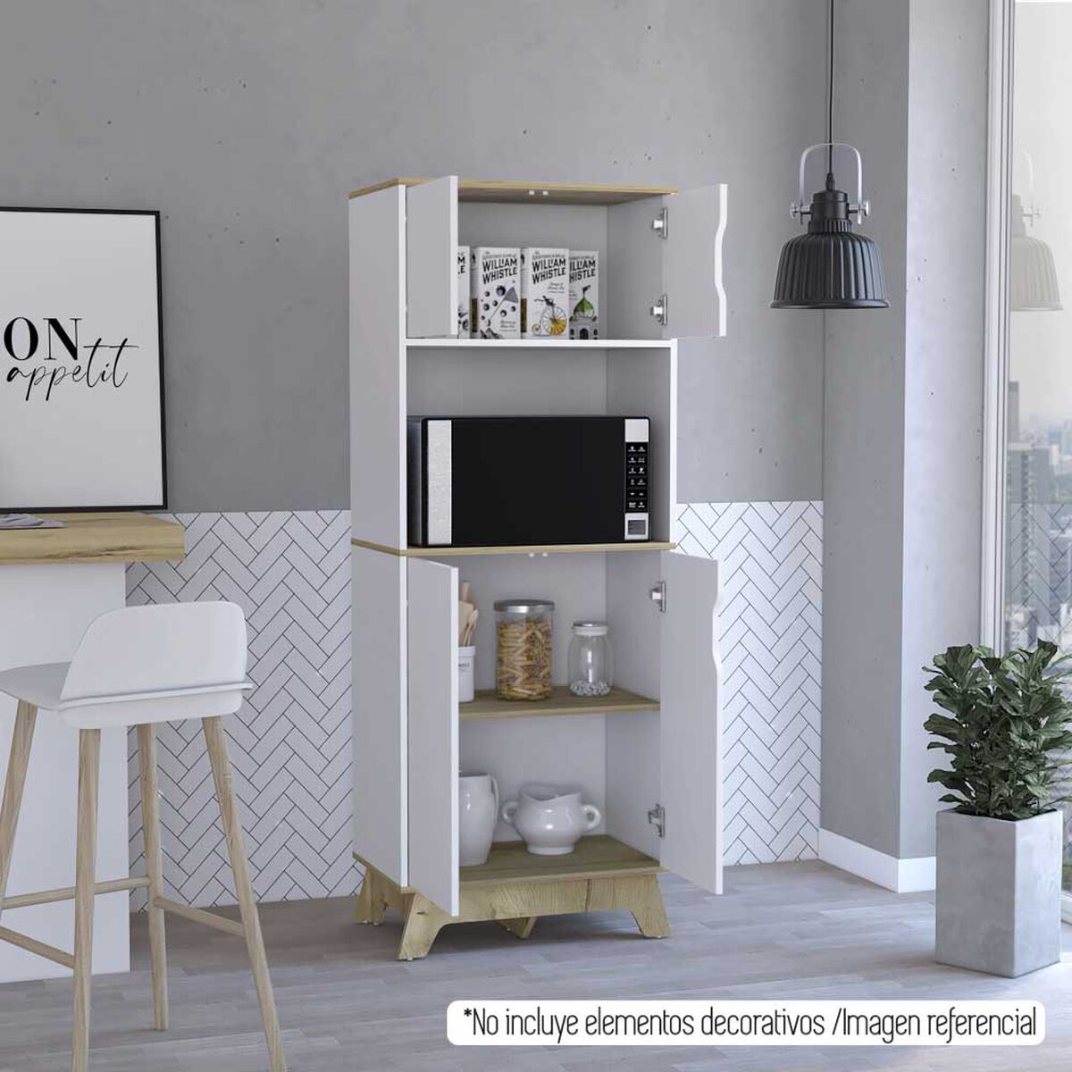 Mueble para Microondas Tuhome Bi-Color 4 Puertas Blanco Duna