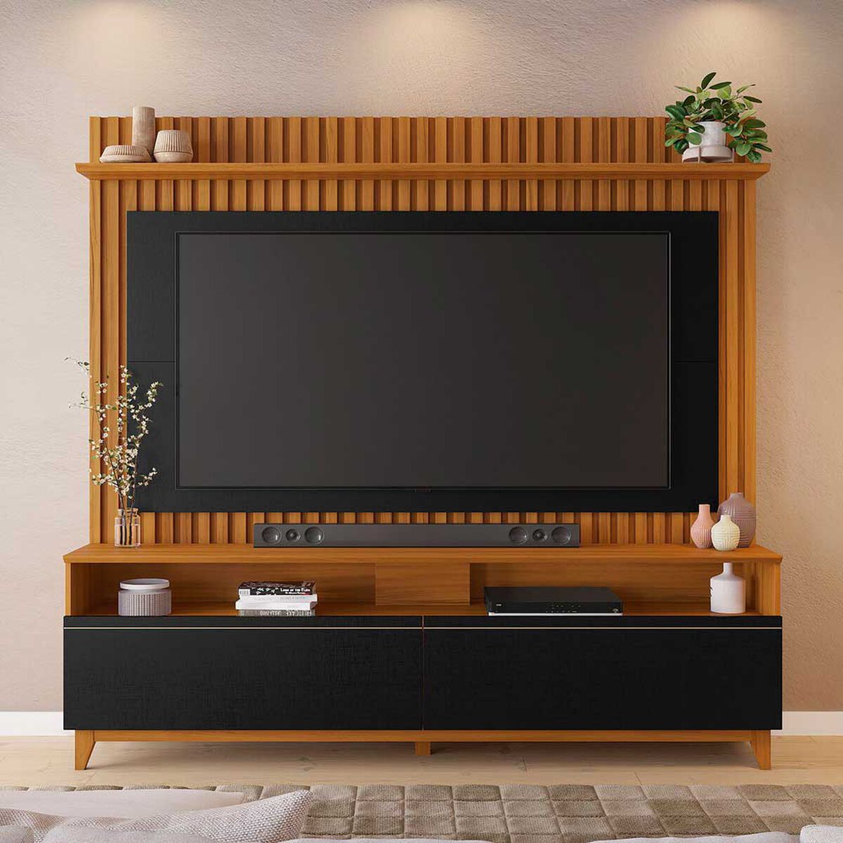 Estante TV Home Mobili Beta Hasta 65" Negro/Freijo