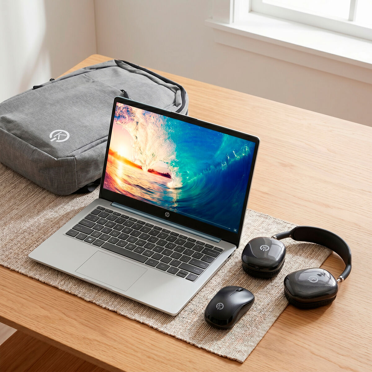 Combo Notebook HP 14-em0017la AMD Ryzen 5 8GB 512GB SSD 14"&nbsp; + Kit Notebook Mochila, Audifonos Y Mouse Inal&aacute;mbrico KIOTO KTCKO5N