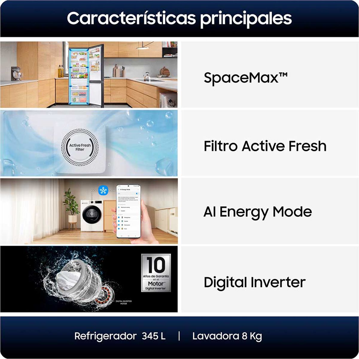 Refrigerador Samsung Top Mount Freezer 345 L Water Dispenser + Lavadora de carga superior Samsung RT35CG5540S9ZS 8 kg