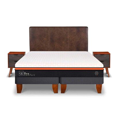 Cama Europea CIC Base Dividida 2 Plazas Bee Comfort + Respaldo + 2 Veladores