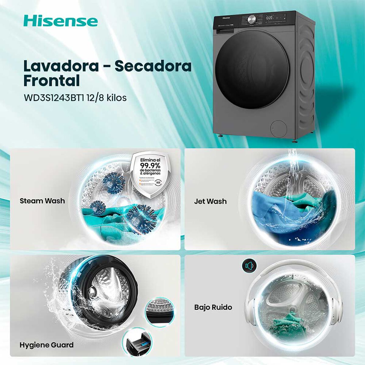 Lavadora Secadora Carga Frontal Hisense WD3S1243BT1 12/8 Kg Titanium