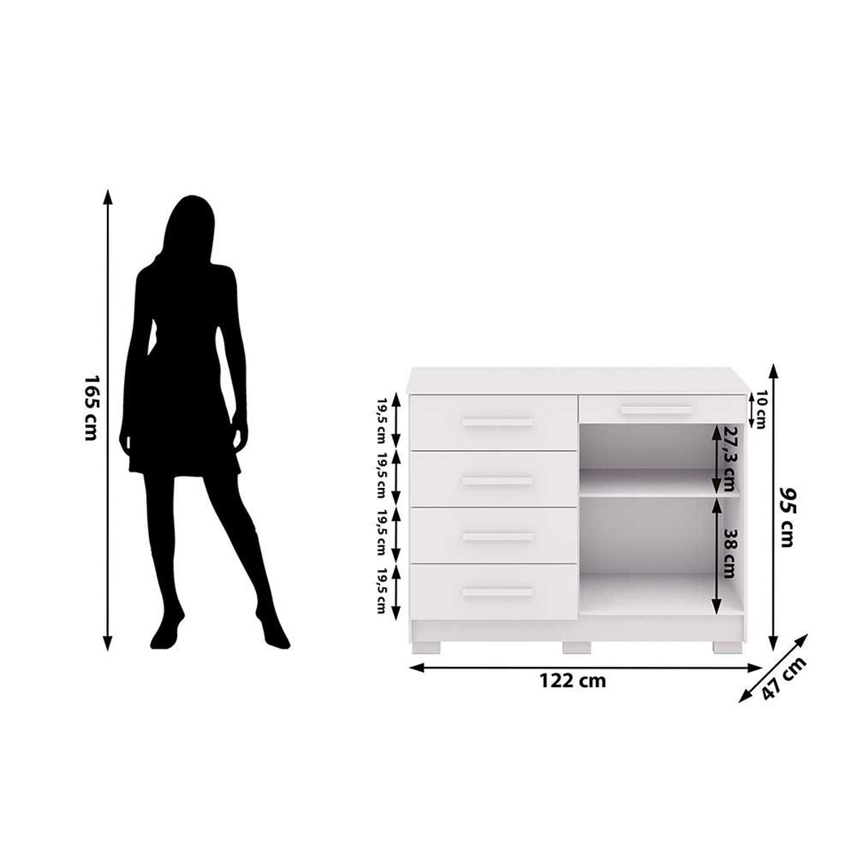 C&oacute;moda Vekkahome Americana 5 Cajones 2 Puertas Blanca