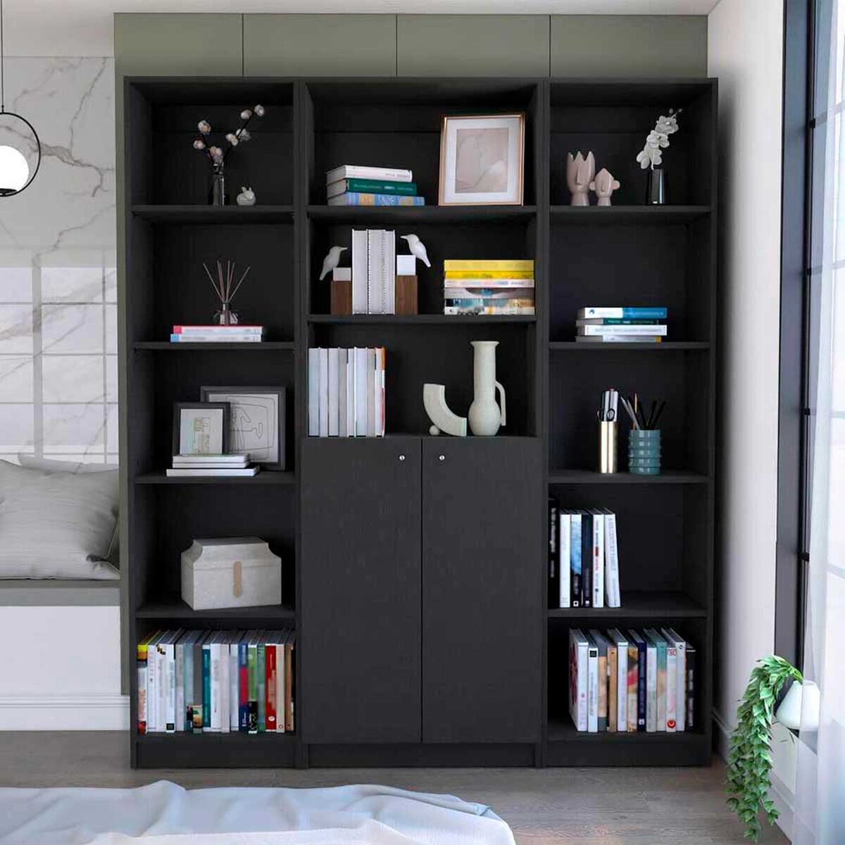 2 Estantes 45 cm + Estante 2 Puertas TuHome Home Wengue