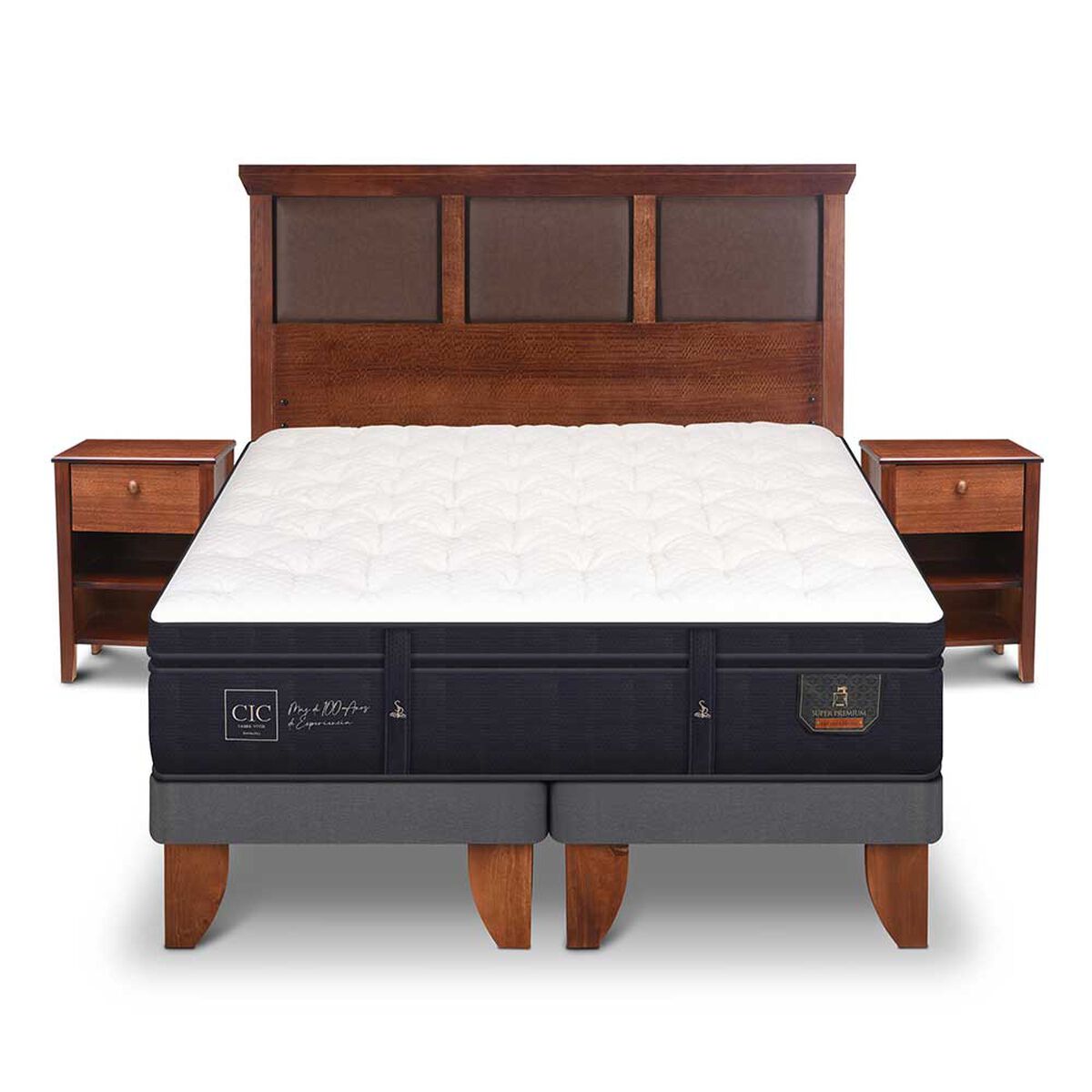 Cama Europea CIC Base Dividida King Súper Premium + Respaldo + Veladores
