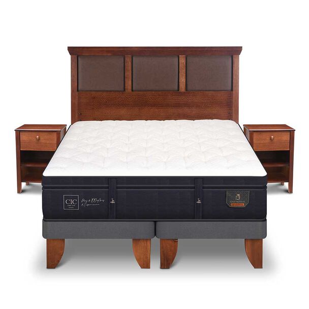 Cama Europea CIC Base Dividida King Súper Premium + Respaldo + Veladores