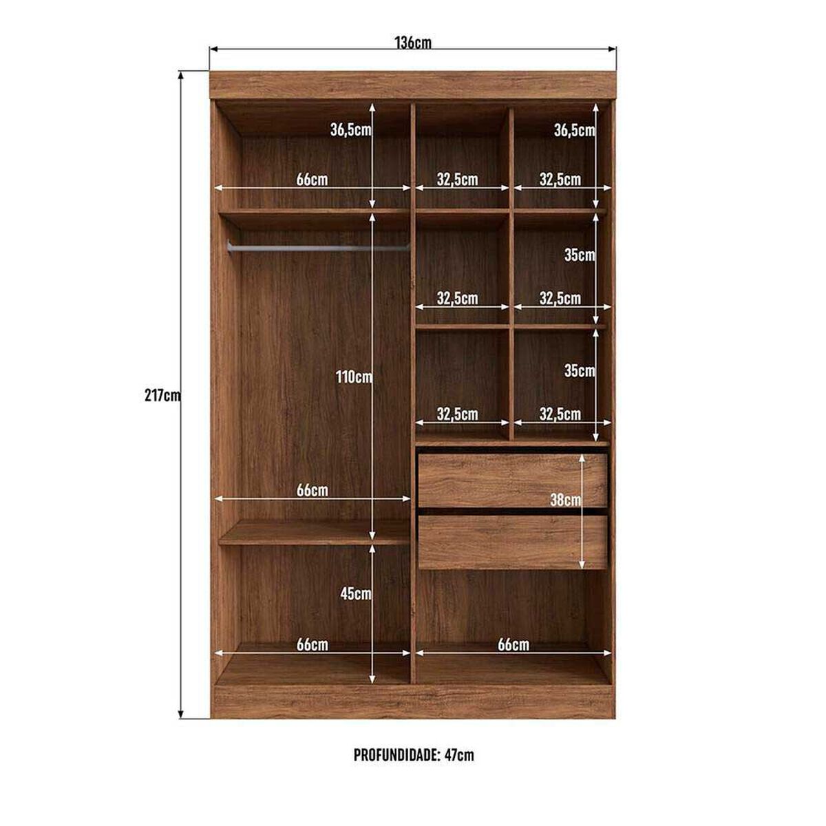 Cl&oacute;set Exit Orlando 4 Puertas 2 Cajones Casta&ntilde;o y Beige