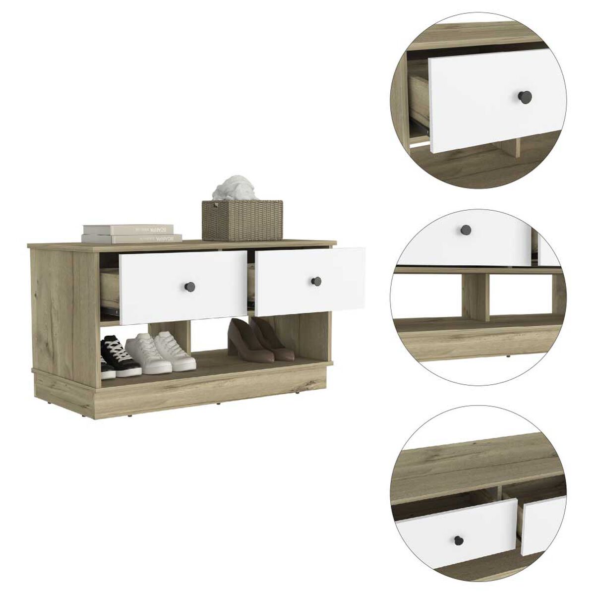 Zapatero TuHome Bi Color Duna Blanco 2 Cajone