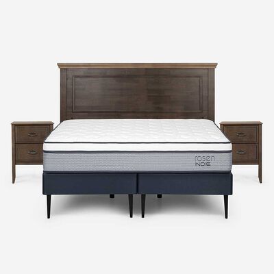 Cama Europea Rosen Base Dividida King Indie + Respaldo + 2 Veladores Anna