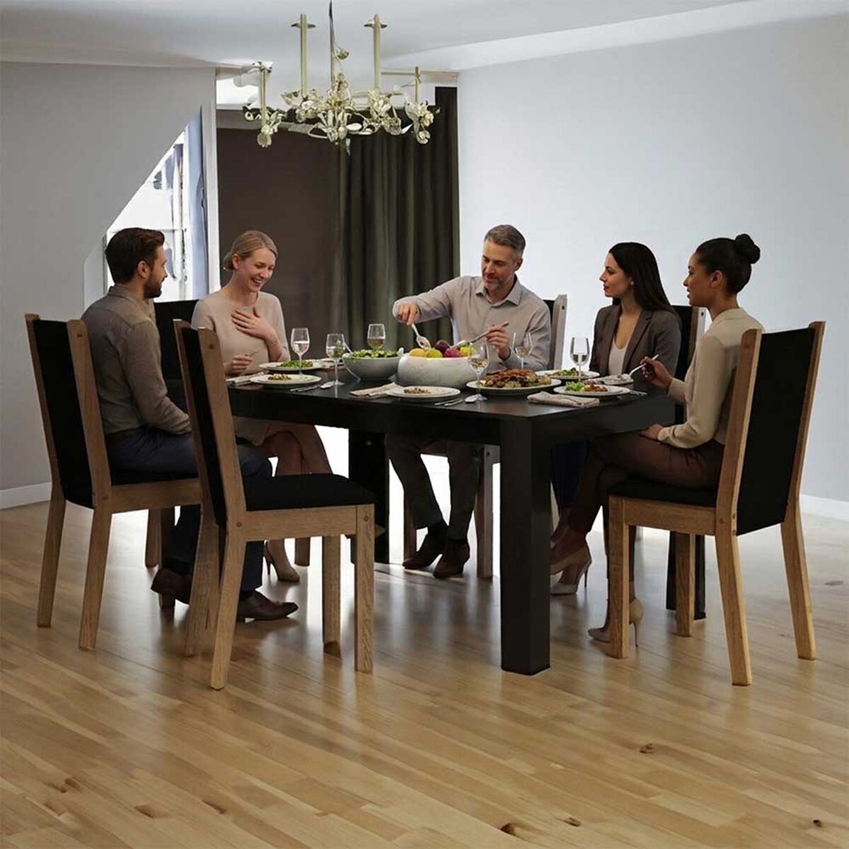 Juego de Comedor Vekkahome Lola Suecia 6 Sillas Negro